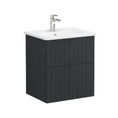 Vitra Root Groove 69419 Lavabo Dolabı, İki Çekmeceli, 60 Cm, Mat Grafit, Yuvarlak Lavabolu